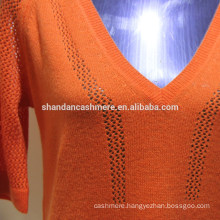 wool sweater design for girl Ladies 2/26s 100% wool half sleeve , v-neck pullover sweater, 12Gauge, Stock